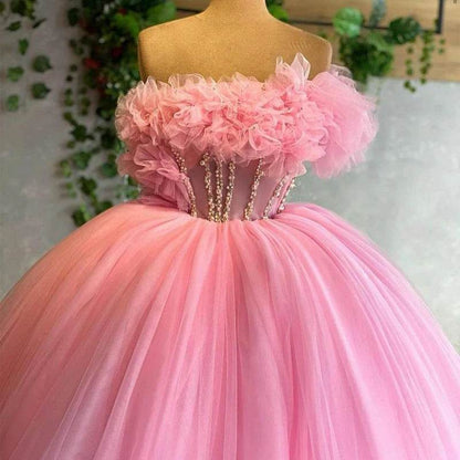 Angelsbridep Pink Off-Shoulder Ball Gown - Quinceanera & Sweet 16 - Buy Center US