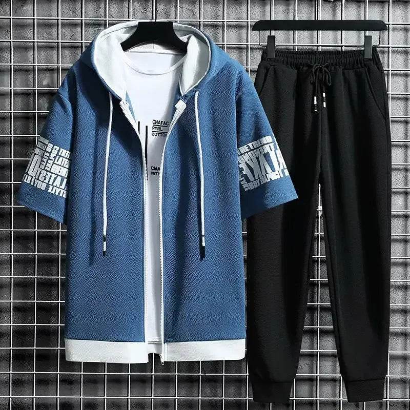 XMSFTD Men's Summer Sports Suit - Casual Hooded T-Shirt & Quick-Dry Pants - Buy Center US