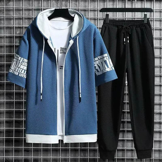 XMSFTD Men's Summer Sports Suit - Casual Hooded T-Shirt & Quick-Dry Pants - Buy Center US