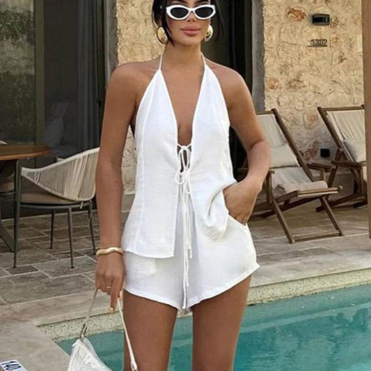 Tuularose Women's Sexy Two-Piece Lace-Up Summer Shorts Set - Buy Center US
