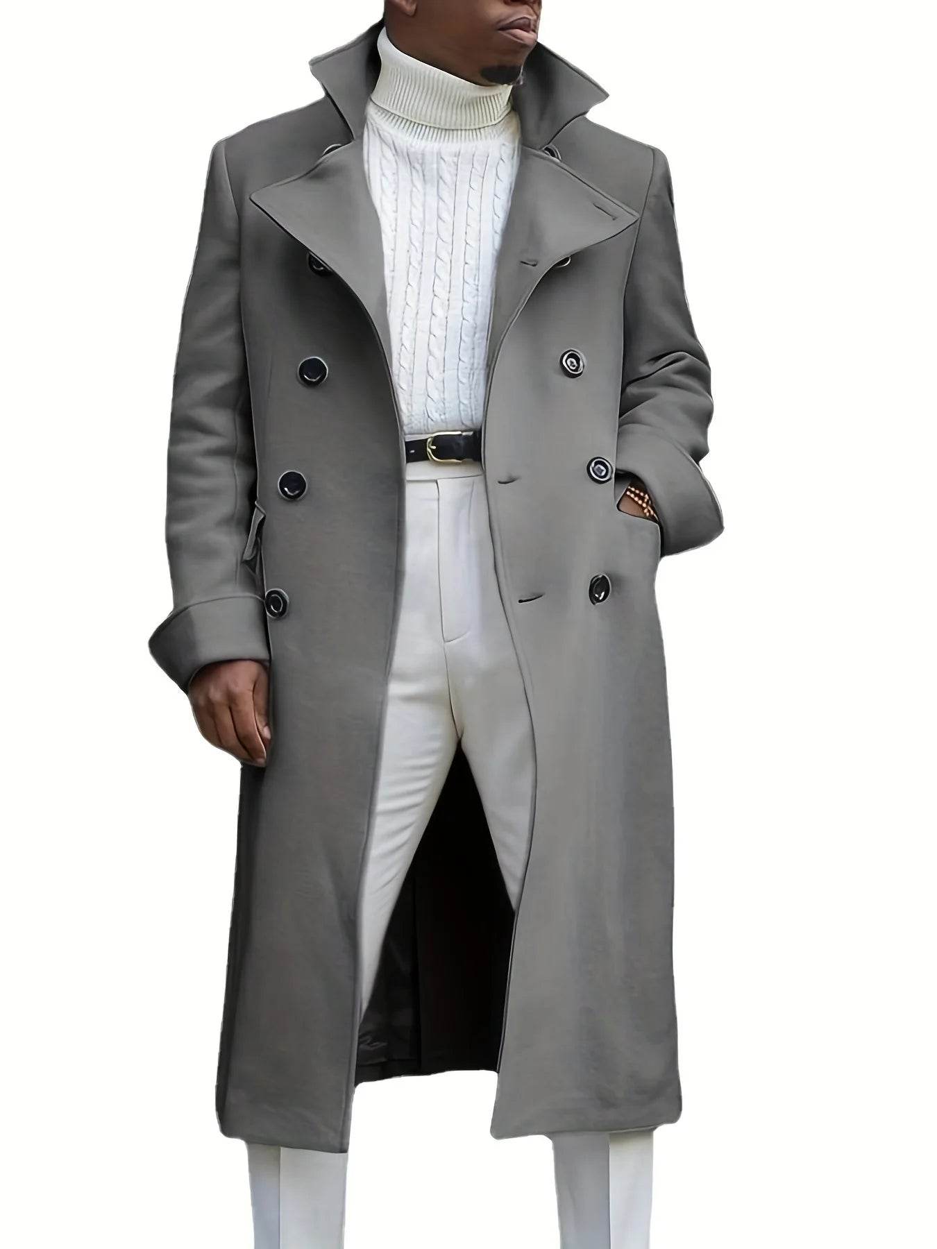 Men's Double-Breasted Woolen Overcoat - Casual England Style Winter Jacket - Buy Center US