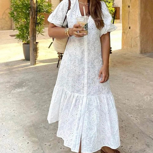 ZERAIN Women’s Casual Long Dress - V-Neck Hollow Out Style - Buy Center US