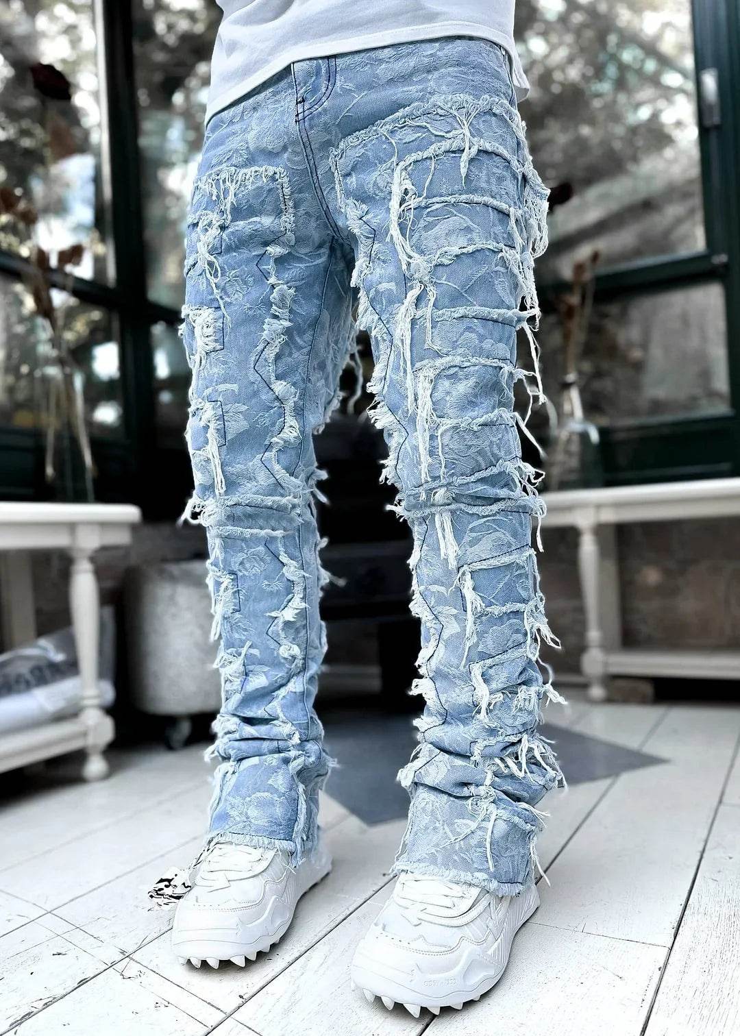 Men's Ripped Slim Fit Jeans - Distressed Denim Pants for Streetwear - Buy Center US