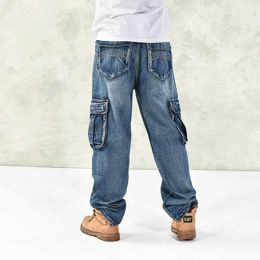 High Waist Baggy Streetwear Jeans for Men - Multi Pocket Denim Trousers - Buy Center US