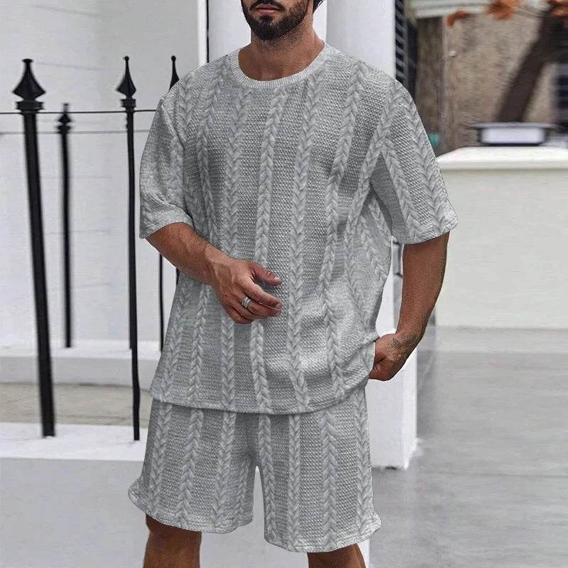 Men’s Casual Tracksuit Set - Solid Color Pullover T-Shirt & Shorts - Buy Center US