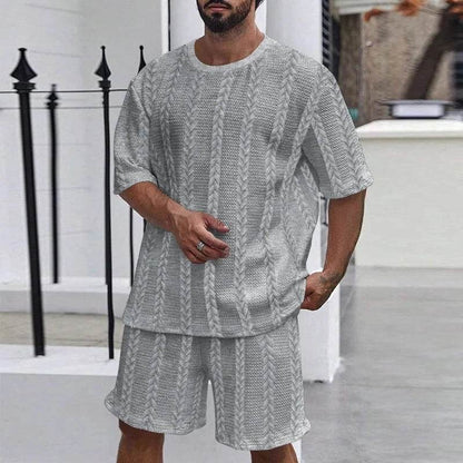 Men’s Casual Tracksuit Set - Solid Color Pullover T-Shirt & Shorts - Buy Center US