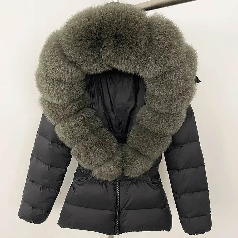 Elegant Large Real Fox Fur Coat - 90% Duck Down Puffer Jacket - Buy Center US