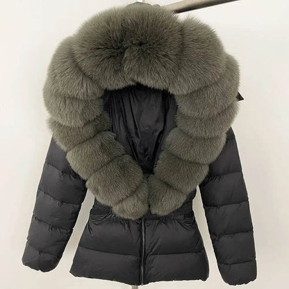Elegant Large Real Fox Fur Coat - 90% Duck Down Puffer Jacket - Buy Center US