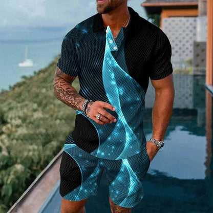 Vibrant 3D Printed Summer Men’s Polo Shirt & Shorts Set - Casual Fashion - Buy Center US