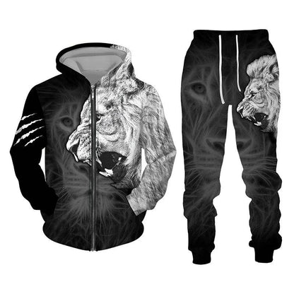 Men's 3D Lion Print Tracksuit - Casual Zipper Hoodie & Pants Set - Buy Center US