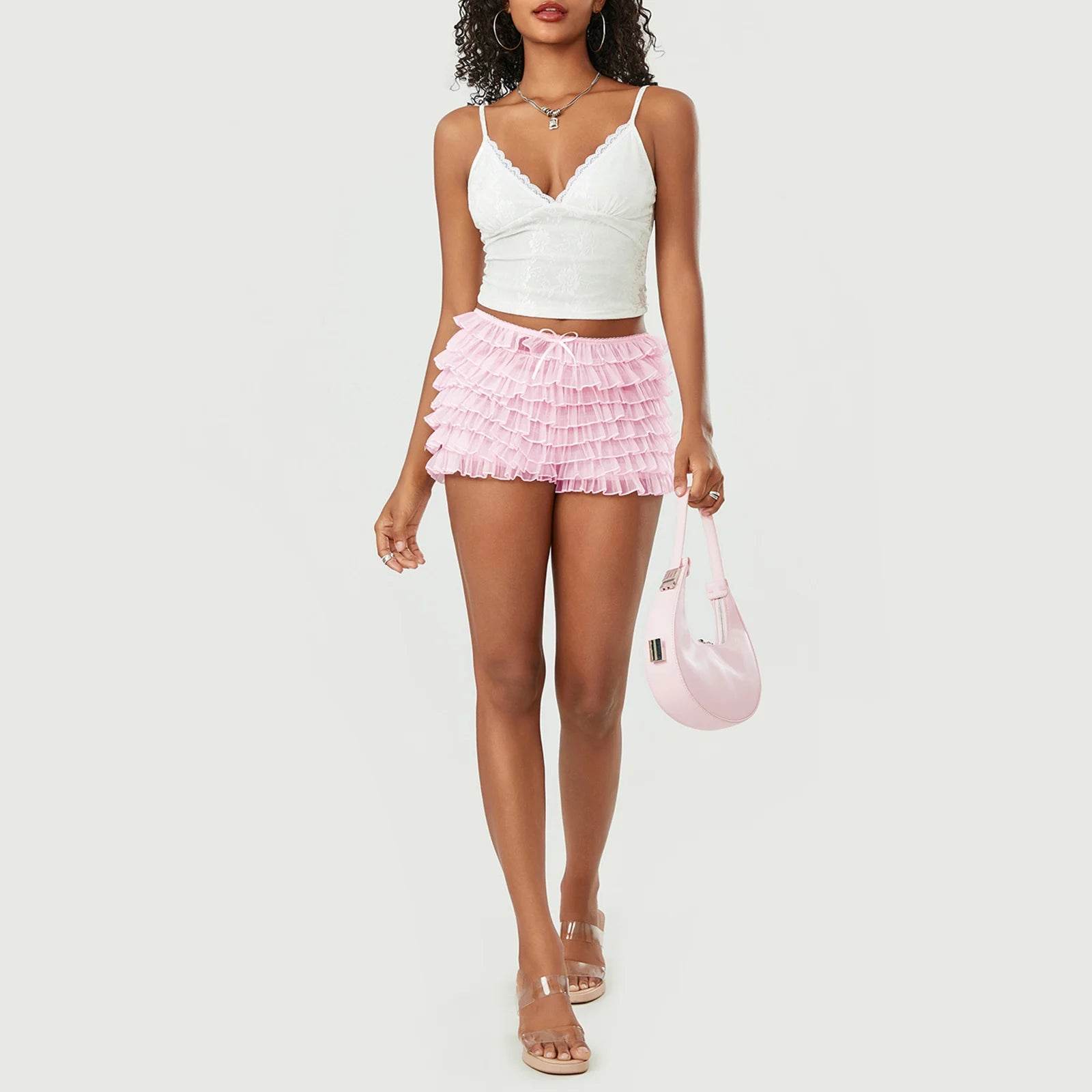 Meihuida Women's Summer Ruffled Mesh Shorts - Cute Solid Color Bloomers - Buy Center US