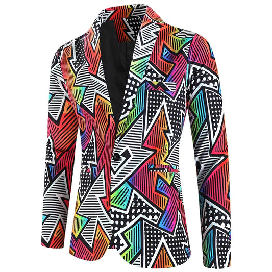 Casual Men's Blazer Jacket - Printed Long Sleeve Lapel Fashionwear - Buy Center US
