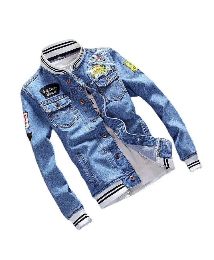 Men’s Slim Fit Denim Jacket - Casual Spring Streetwear with Zipper Closure - Buy Center US