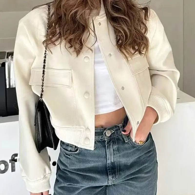 Jocoo Jolee Women's Solid Color Long Sleeve Bomber Jacket - Elegant Design - Buy Center US