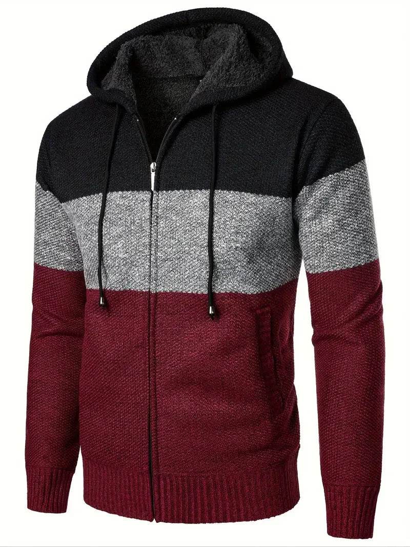 Men's Hooded Patchwork Cardigan - Comfortable Fall Zipper Sweater 3XL - Buy Center US