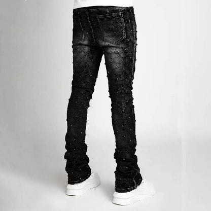 Blue Stretchy Pearls Skinny Jeans for Men - Rhinestone Denim Fashion 2024 - Buy Center US
