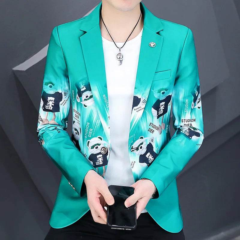 Men's Slim Fit Printed Blazer - Stylish Business Casual Jacket M-3XL - Buy Center US