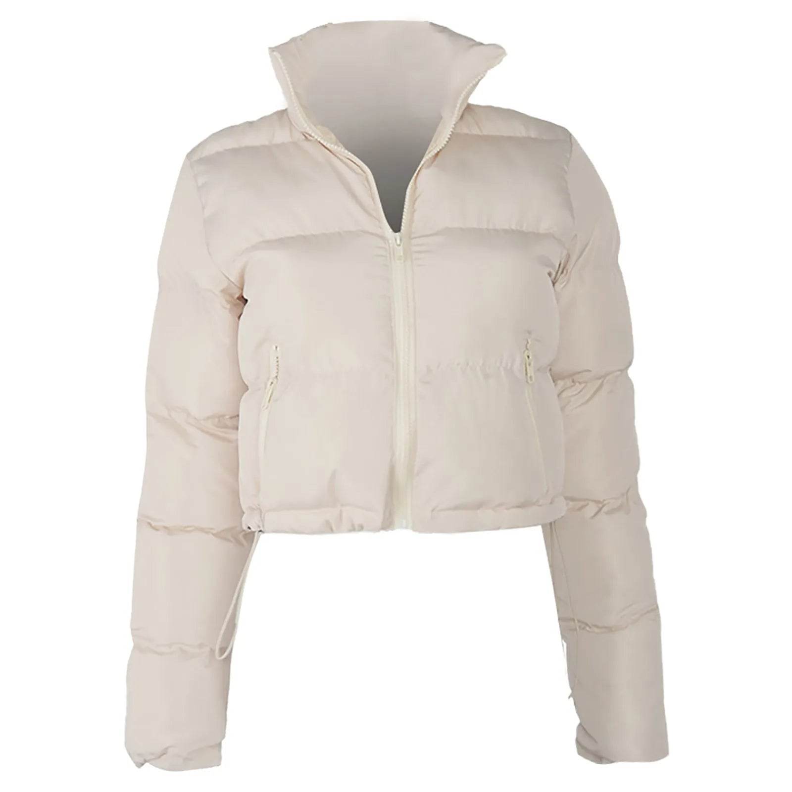 Women's Autumn Winter Stand Collar Padded Cropped Jacket - Zipper - Buy Center US