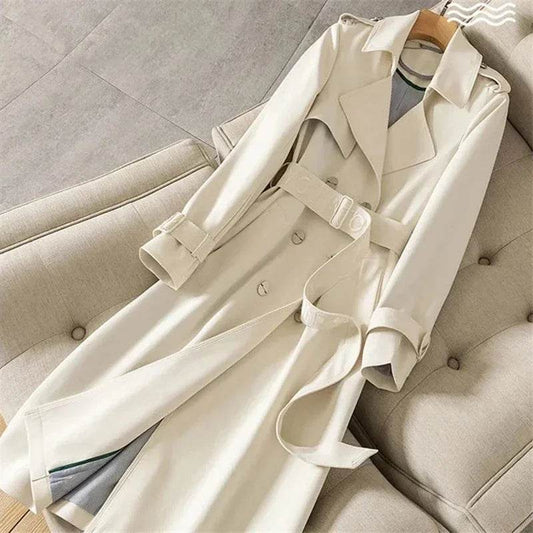 Women's Mid-Length Trench Coat - Casual Double-Breasted Style - Buy Center US