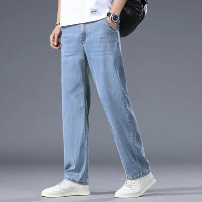 Men's Thin Straight Lyocell Jeans - Casual Comfortable Fashion Trousers - Buy Center US