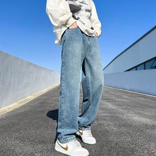 Men's Casual Blue Vintage Jeans - Straight Wide Leg Fit, Baggy Style - Buy Center US