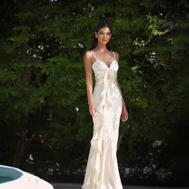 Elegant Strapless Maxi Dress for Women - V-Neck Sleeveless Style - Buy Center US
