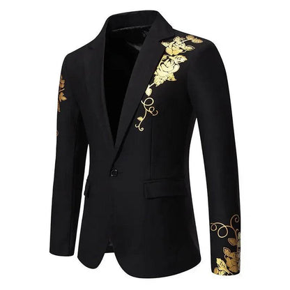 Stylish Men's Wedding Blazer - Black/White/Royal Blue Rose Print - Buy Center US