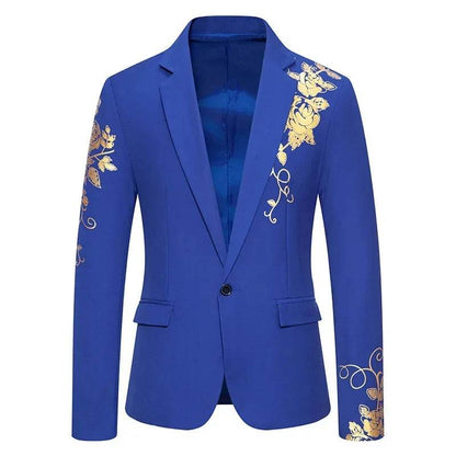 Stylish Men's Wedding Blazer - Black/White/Royal Blue Rose Print - Buy Center US