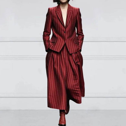 Beautyblue Women's Vintage Blazer Set - Striped Loose Wide Leg Trousers - Buy Center US