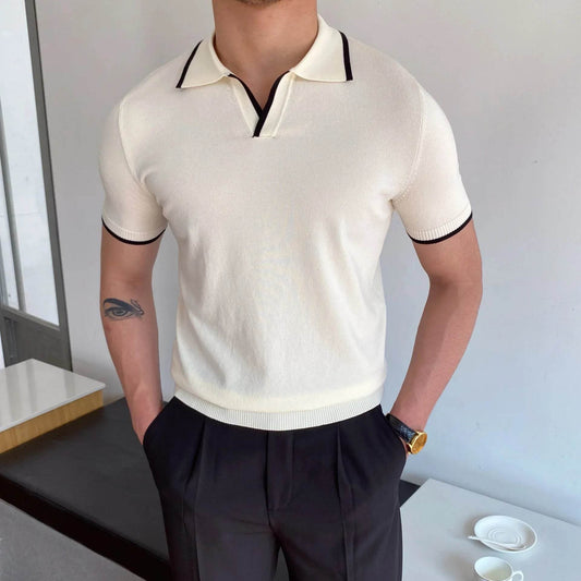 ELITEVESTA Men's Slim-Fit Polo Shirt - Elbow Sleeve, Breathable Cotton - Buy Center US