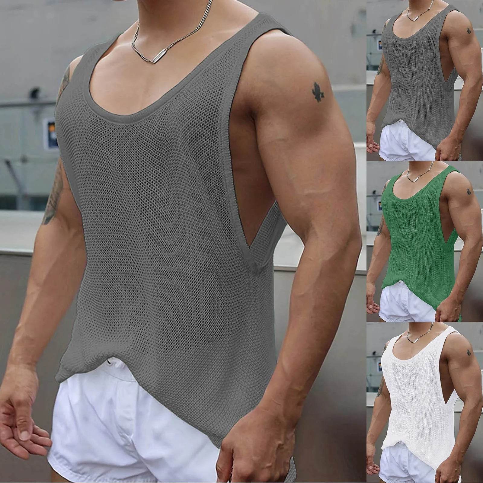 Men's Sleeveless Knitted Fitness Tank Top - Quick-Drying Summer Style - Buy Center US