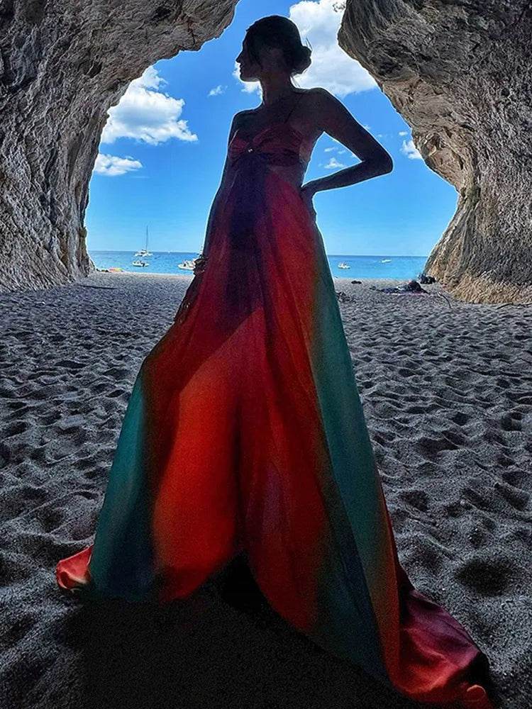 Beainmmry Colorful Print Beach Dress - Strapless Pleated Maxi Style - Buy Center US