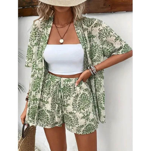 Women's Summer Loose Fit Cardigan and Shorts Two-Piece Set - Buy Center US