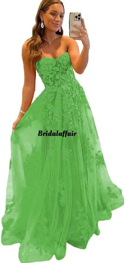 Bridalaffair Orange Lace Applique A-Line Prom Dress - Sweetheart Neckline - Buy Center US