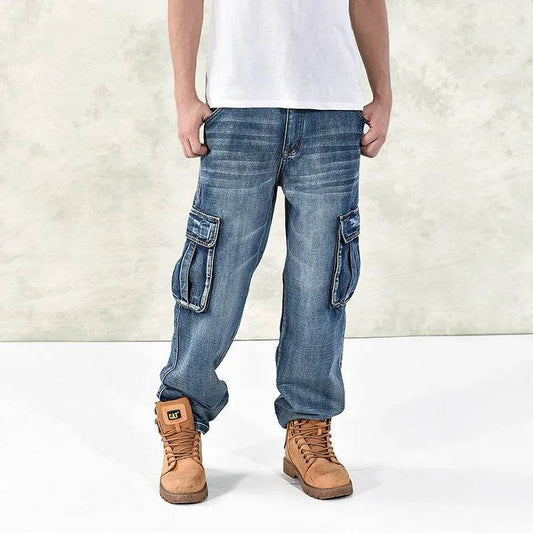 High Waist Baggy Streetwear Jeans for Men - Multi Pocket Denim Trousers - Buy Center US