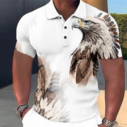 3D Wolf & Eagle Print Polo Shirt - Casual Short Sleeve Men’s Tee - Buy Center US