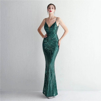 HBLL Sexy V Neck Maxi Dress - Purple Sequin Formal Gown for Parties - Buy Center US