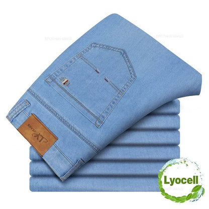 2024 Men’s Light Blue Loose Straight Jeans - Elastic Denim Casual Pants - Buy Center US