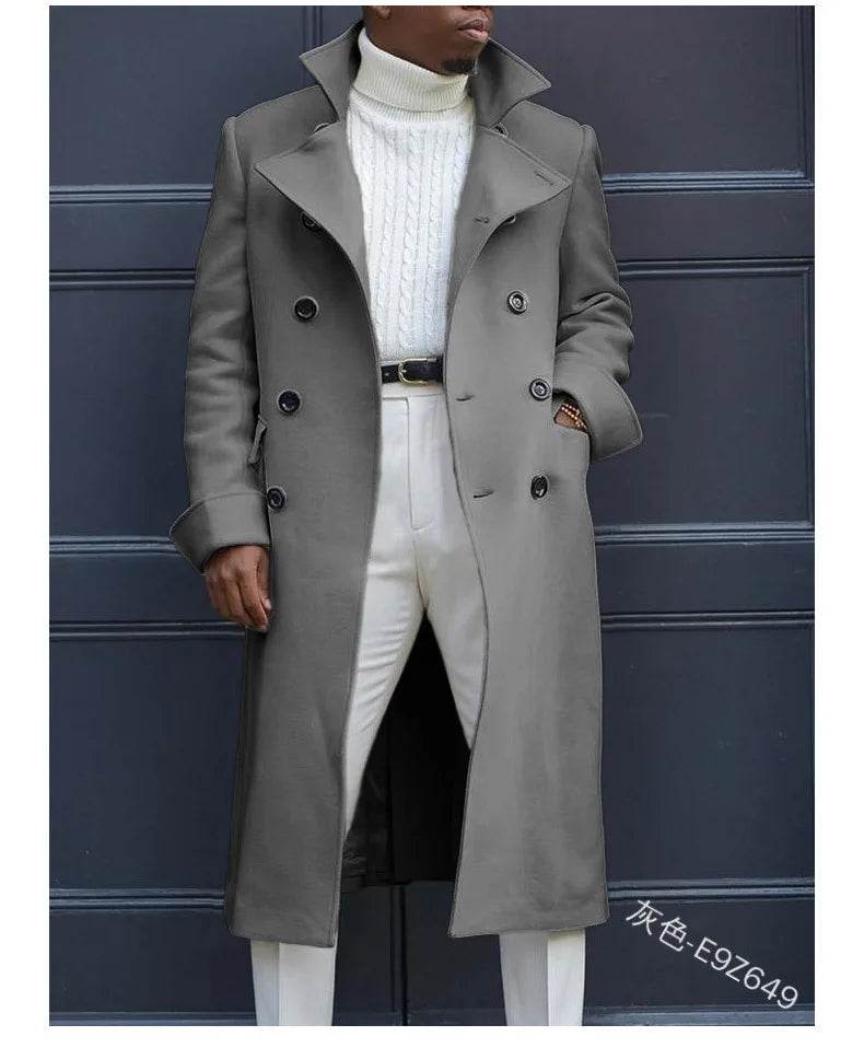 Men's Double-Breasted Woolen Overcoat - Casual England Style Winter Jacket - Buy Center US