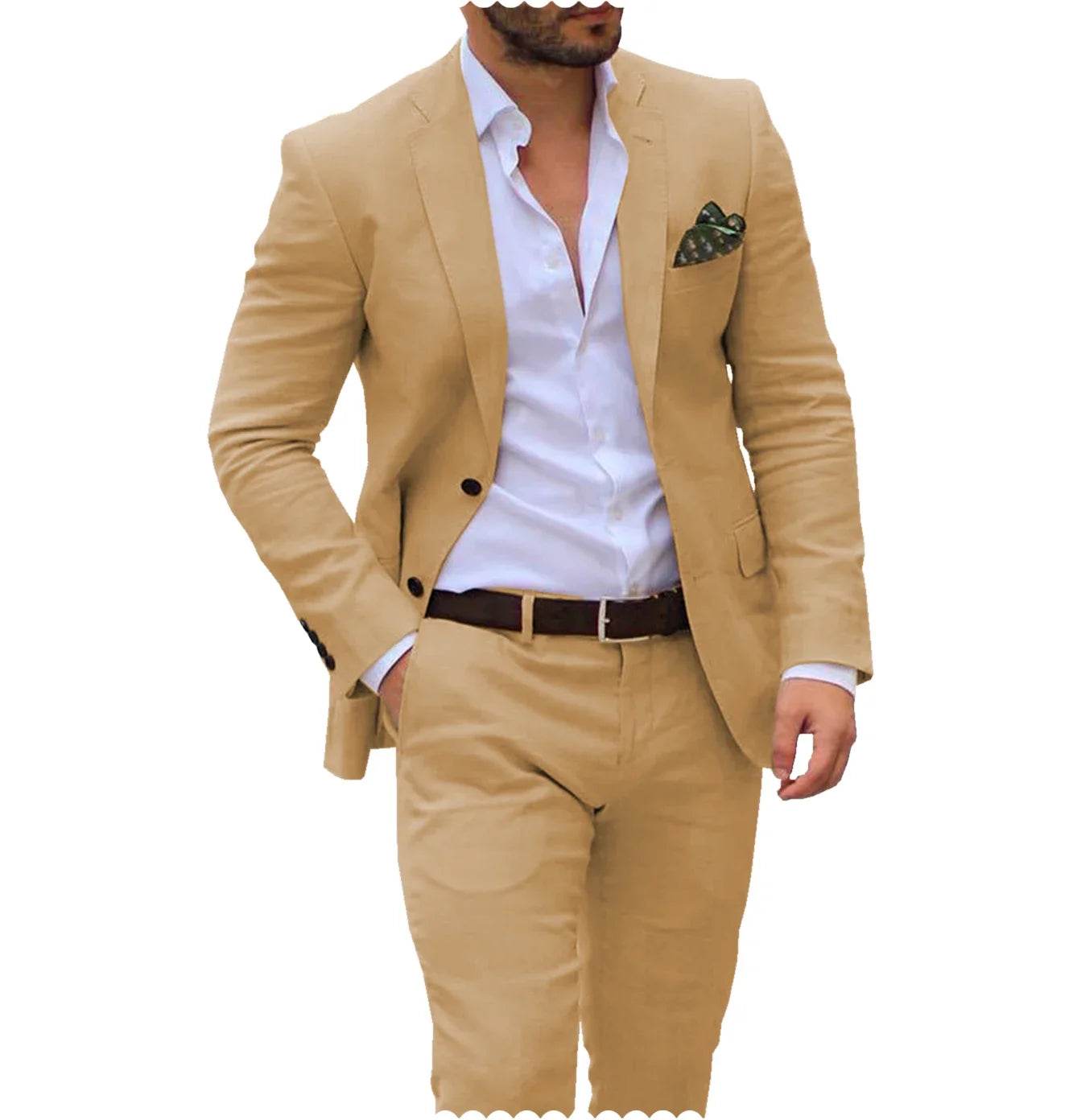 Men’s Linen Wedding Suit - 2 Piece Blazer & Pants for Groom, Custom Fit - Buy Center US