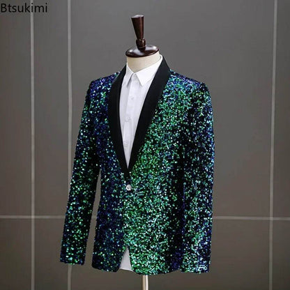 2025 Men's Sequins Suit Jacket - White Green Blazer for Weddings & Parties - Buy Center US