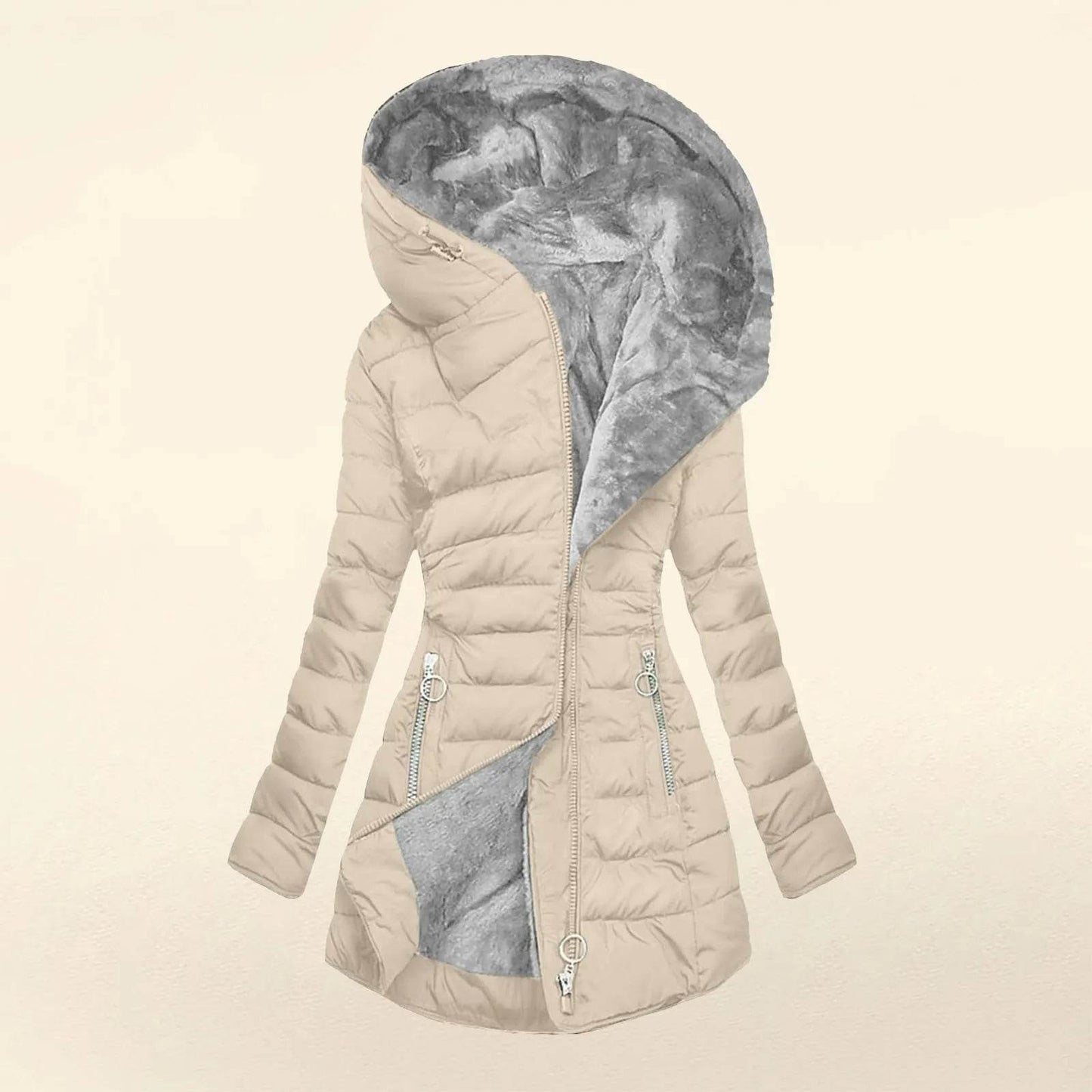 Women's Fleece Lined Hooded Jacket - Warm Plush Overcoat for Winter - Buy Center US