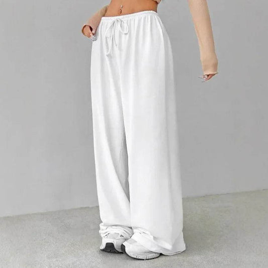 Women's Casual Wide Leg Trousers - Elastic Waist, Pure Color Pants - Buy Center US