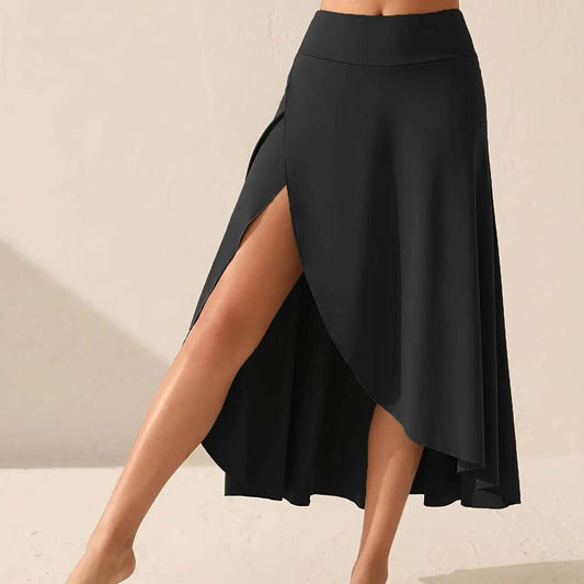Elegant Women's Irregular Flounce Dress - Ankle-Length Solid Skirt - Buy Center US