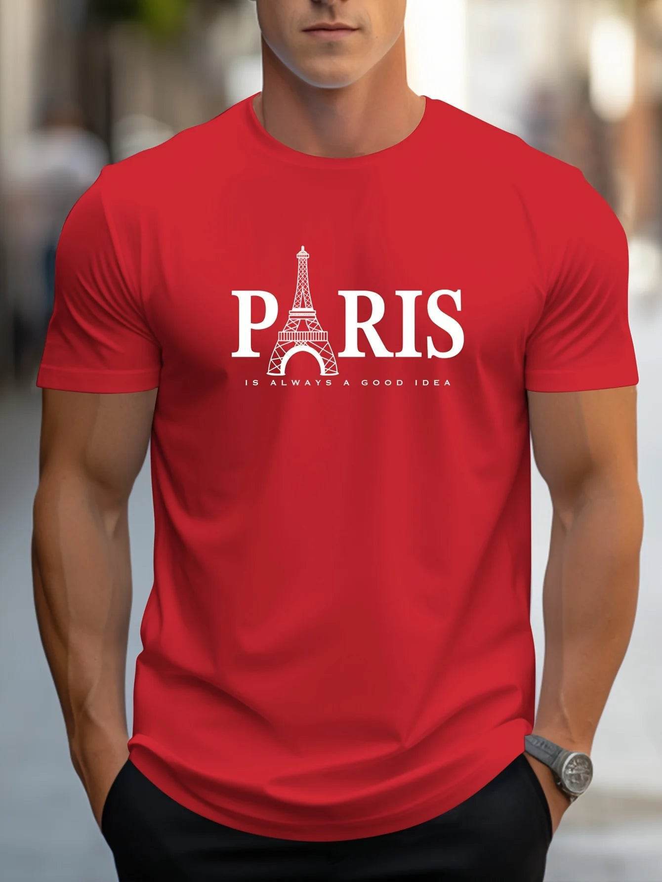 Summer Men's Casual O-Neck T-Shirt - Paris Print, Lightweight & Breathable - Buy Center US