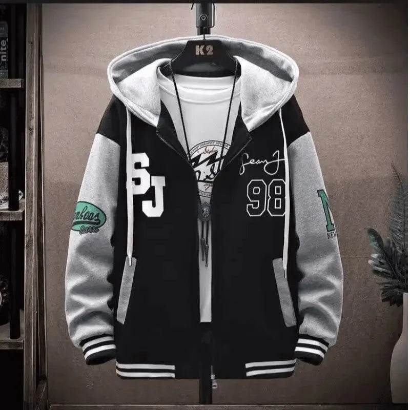 Trendy Letter Print Hooded Jacket - Men's Loose Fit Color Blocking Cardigan - Buy Center US