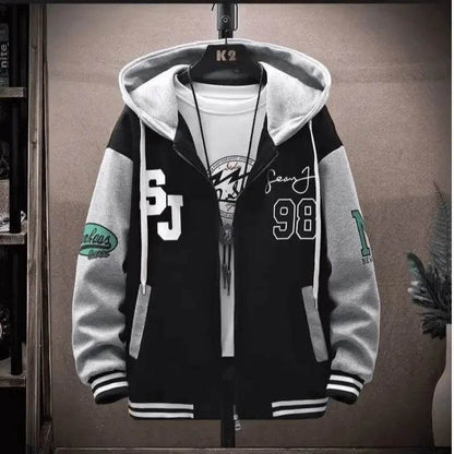 Trendy Letter Print Hooded Jacket - Men's Loose Fit Color Blocking Cardigan - Buy Center US
