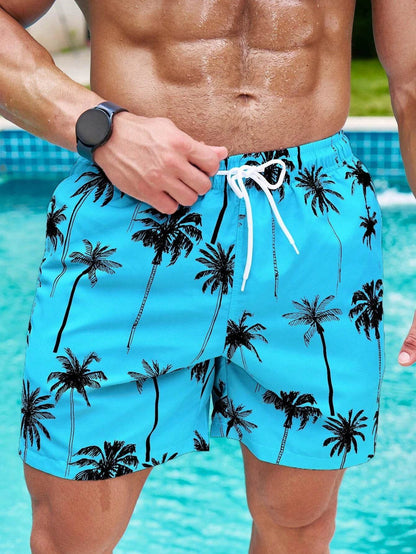 Hawaiian Coconut Tree Print Board Shorts - Quick-Drying Summer Men’s Pants - Buy Center US