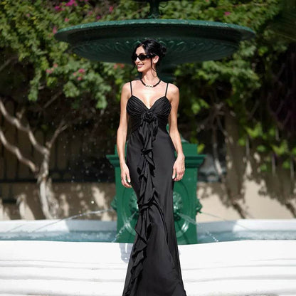 Elegant Strapless Maxi Dress for Women - V-Neck Sleeveless Style - Buy Center US