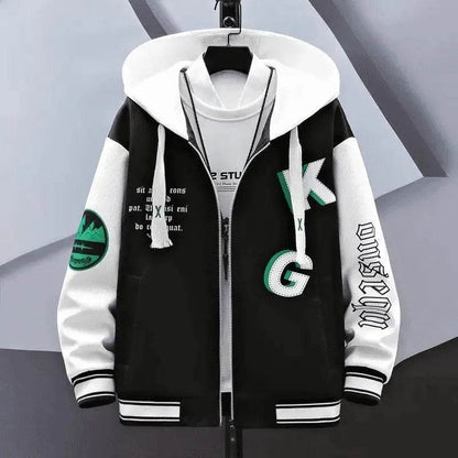 Trendy Letter Print Hooded Jacket - Men's Loose Fit Color Blocking Cardigan - Buy Center US